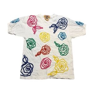 ✨ Gene Ewing BIS Embroidered Rose Tee Petite P‎ Vintage ✨